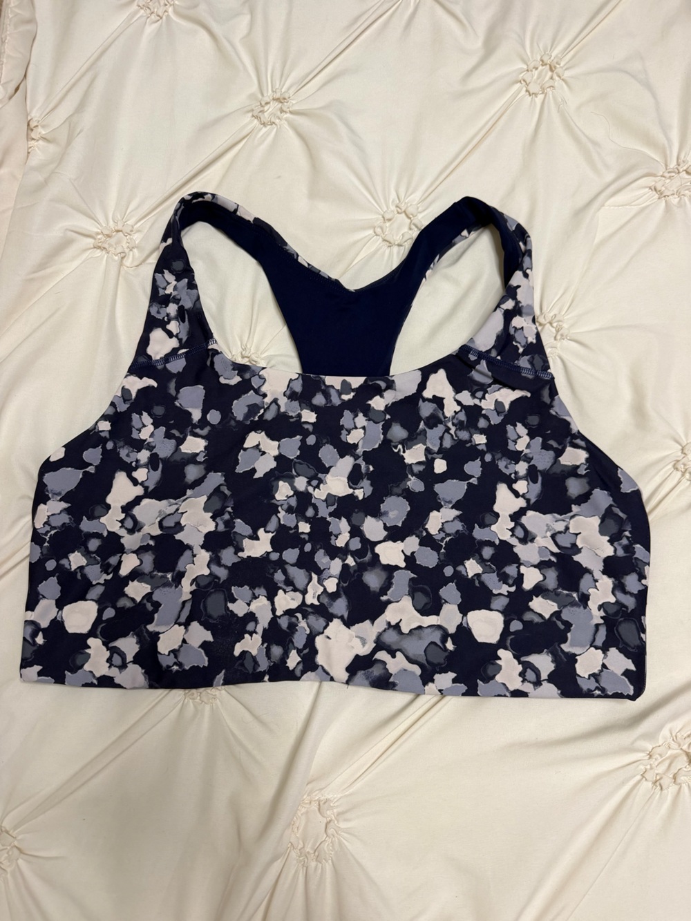 Old Navy Navy, Light Gray and Cream Patterned Sports Bra
